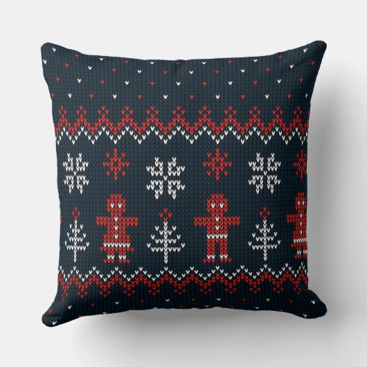 Knitted Christmas Pillow with Trees & Snowflakes クッション (裏面)