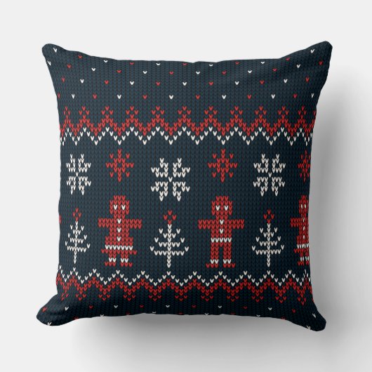 Knitted Christmas Pillow with Trees & Snowflakes クッション (正面)