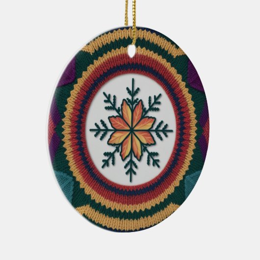 Knitted Fall Leaf Snowflake Pattern Christmas  セラミックオーナメント (右)