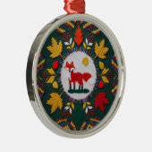 Knitted Fox Maple Leaf Woodland Round Ornament メタルオーナメント (右)