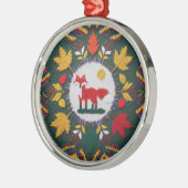 Knitted Fox Maple Leaf Woodland Round Ornament メタルオーナメント (左)