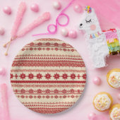 Knitted-Pattern look Nordic folk art style ペーパープレート (パーティー)
