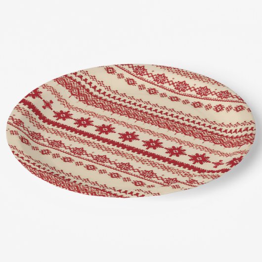 Knitted-Pattern look Nordic folk art style ペーパープレート (アングル)