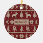 Knitted Sweater Pattern Classic Red & Cream Fair  セラミックオーナメント (正面)