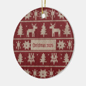 Knitted Sweater Pattern Classic Red & Cream Fair  セラミックオーナメント (左)
