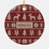 Knitted Sweater Pattern Classic Red & Cream Fair  セラミックオーナメント (裏面)