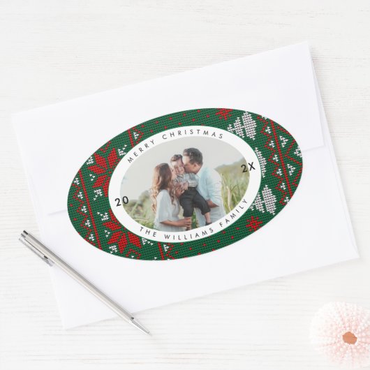 Knitted Sweater Pattern Photo 楕円形シール (封筒)