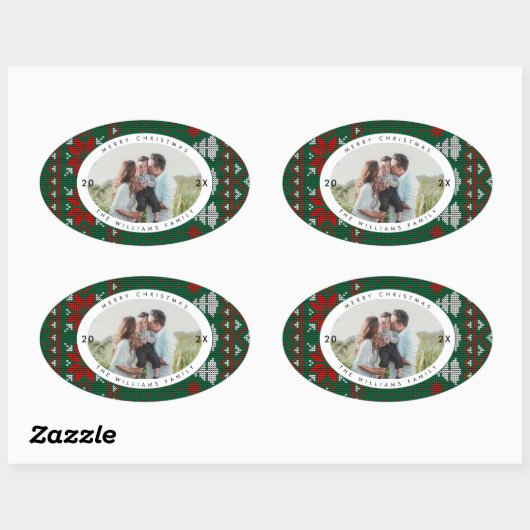 Knitted Sweater Pattern Photo 楕円形シール (シート)