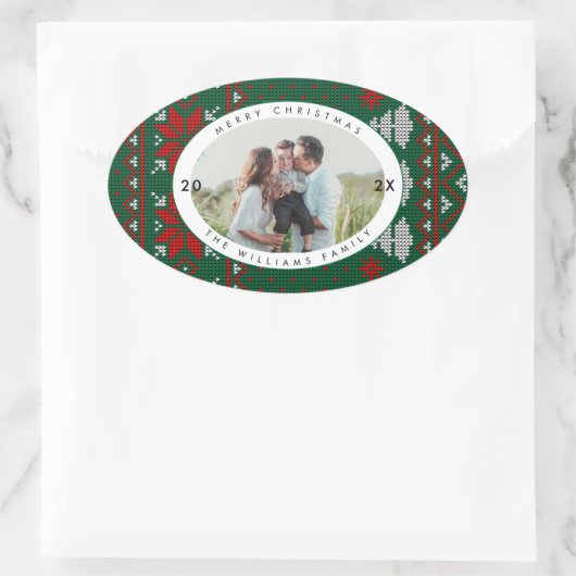 Knitted Sweater Pattern Photo 楕円形シール (バッグ)