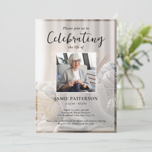 Knitter, Crafts, Celebration of Life Funeral Photo 招待状 (スタンド正面)