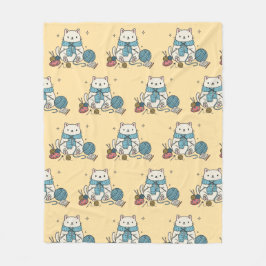 Knitting Crochet Cat Paws Pastel Pattern Cozy フリースブランケット