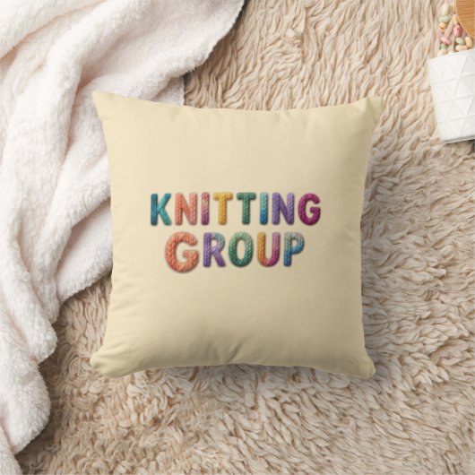 Knitting Group" Colorful Knitted Text Pillow クッション (ブランケット)