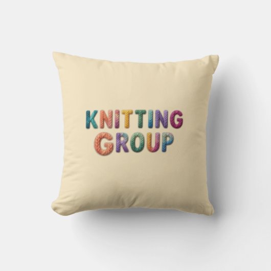 Knitting Group" Colorful Knitted Text Pillow クッション (正面)