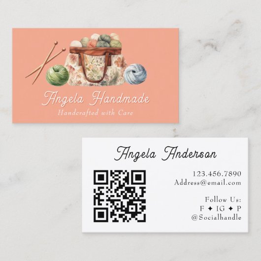 Knitting Handmade QR Code 名刺 (正面/裏面)