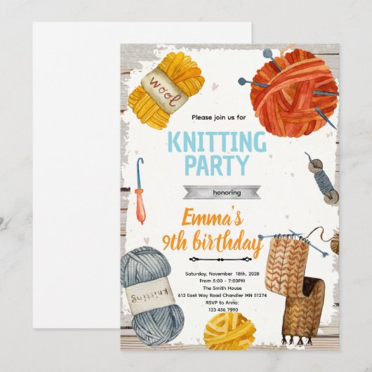 Knitting party invitation 招待状 (正面/裏面)