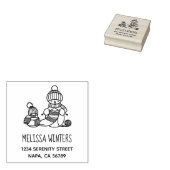 Knitting Snowman in Knitted Hat and Scarf Address ラバースタンプ (押印)