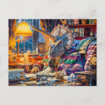 Knitting Triceratops in a Cozy Armchair