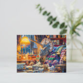 Knitting Triceratops in a Cozy Armchair シーズンポストカード (スタンド正面)