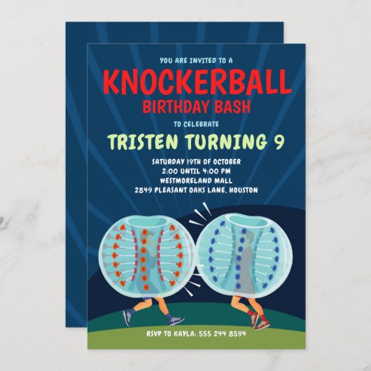 Knockerball Birthday Invitation - Bubble Soccer 招待状 (正面/裏面)