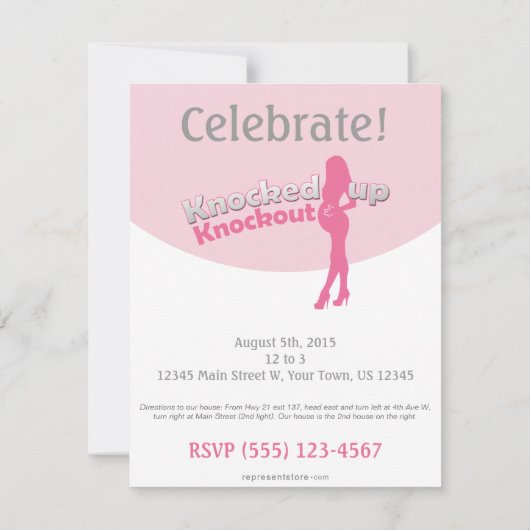 Knockoutベビーシャワーの妊婦の上でたたかれる 招待状 (裏面)