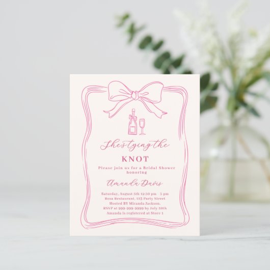 Knot bow pink hand drawn Bridal Shower invitation (スタンド正面)