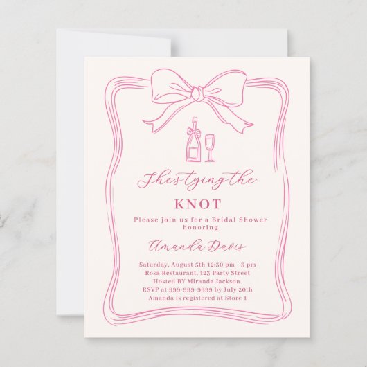Knot bow pink hand drawn Bridal Shower invitation (正面)