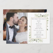 Knot Greeneryの写真の発表を結結婚び付けた 招待状 (正面/裏面)