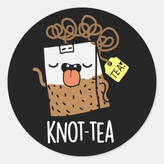 Knot-tea Funny Tea Pun Dark BG ラウンドシール (正面)