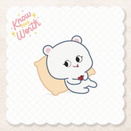 Know Your Worth Cute Bear Coaster ペーパーコースター