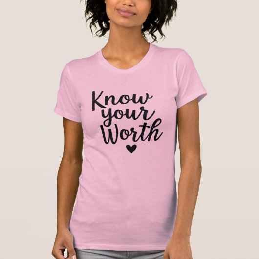 Know Your Worth - Pink Scriptグリッター Tシャツ (正面)
