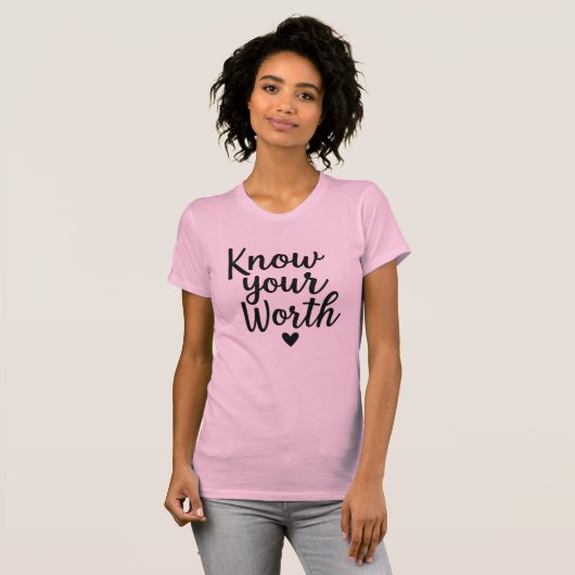 Know Your Worth - Pink Scriptグリッター Tシャツ (正面フル)