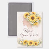 Know Your Worth Sunflower Affirmation Magnet マグネット (正面/裏面)