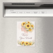 Know Your Worth Sunflower Affirmation Magnet マグネット (インサイチュ (食洗機))