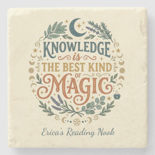 Knowledge is Magic Book Witch Botanical Moon ストーンコースター (正面)