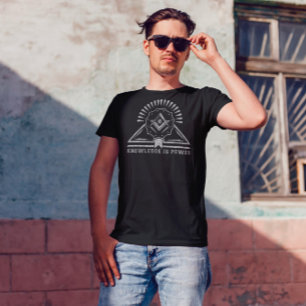 Knowledge is Power Whiteグリッター幾何学デザイン Tシャツ
