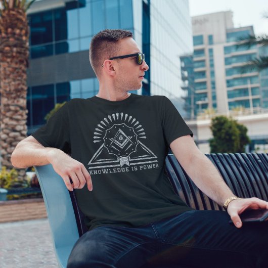 Knowledge is Power Whiteグリッター幾何学デザイン Tシャツ