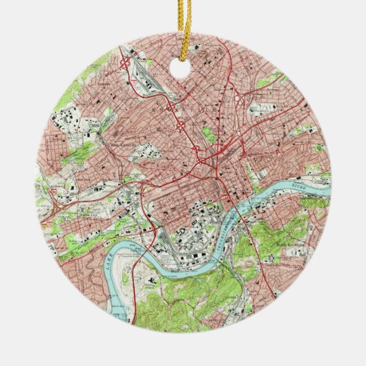 Knoxvilleテネシー州(1966年)のヴィンテージの地図 セラミックオーナメント (正面)