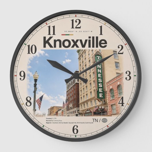 Knoxville Tennessee ラージ壁時計 (正面)