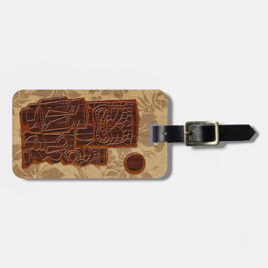 Koa木製のTiki日曜日のハワイのフェイクな木 ラゲッジタグ (正面横)