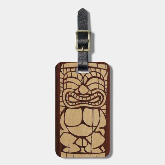 Koa木製のTiki Ailaniのハワイの荷物のラベル ラゲッジタグ (正面縦)