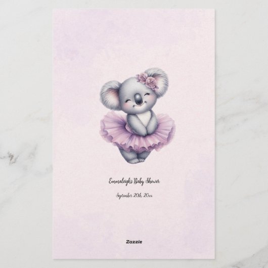 Koala財布の赤ちゃんシャワーのゲームカードの中に何がある 便箋 (裏面)