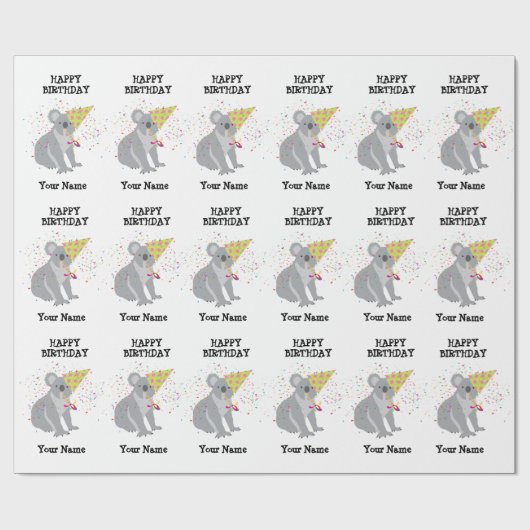 Koala – 動物と男の子のパーティーの名前 ラッピングペーパー (フラット)