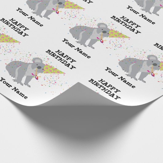 Koala – 動物と男の子のパーティーの名前 ラッピングペーパー (角)