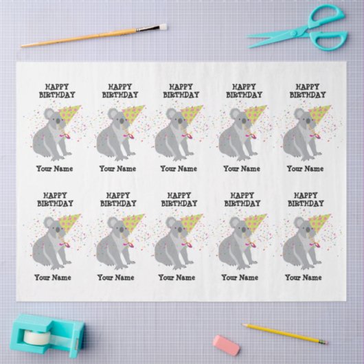 Koala – 動物と男の子のパーティーの名前 薄葉紙 (クラフト)