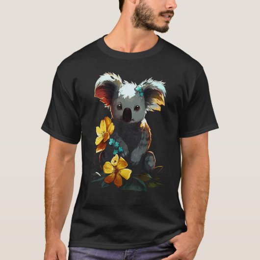 Koala Artwork  Flowers Animal Motif Koala Tシャツ (正面)