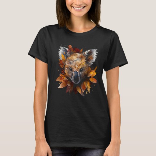 Koala Autumn Leaves Colourful Artwork  Animal Koal Tシャツ (正面)