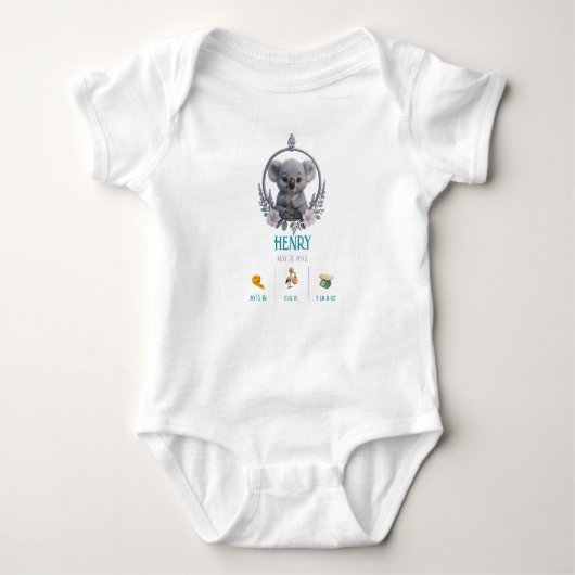 Koala Baby Onesie – Personalized Birth Stats ベビーボディスーツ (正面)