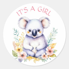 Koala Bearをテーマにした女の子ベビーシャワー ラウンドシール