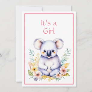 Koala Bearをテーマにした女の子ベビーシャワー 招待状