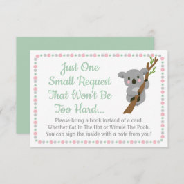 Koala Bear Baby Shower Bring A Book Card Pink Girl 招待状
